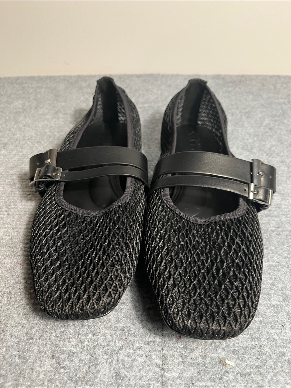 Dkny Black Mesh Mary Jane Flats with Buckle Strap